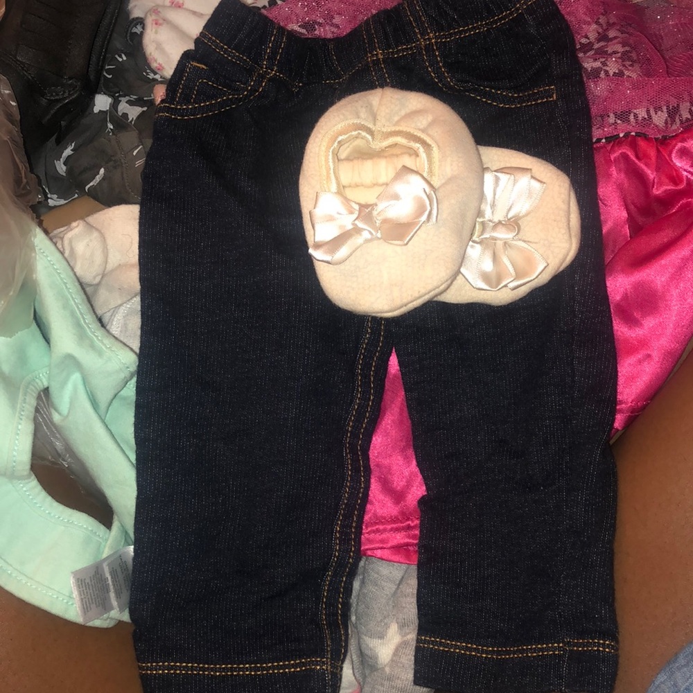 Carters 6m denim jeggins w.0-12m baby slippers